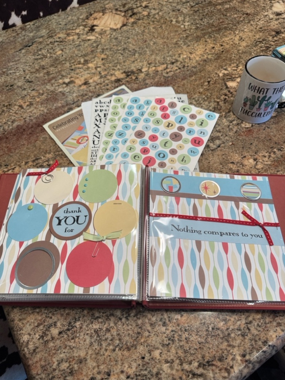 Premade 8 x 8 scrapbook “celebrating you” 20 pages red cloth album